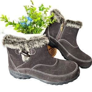 Khombu Womens Gracie Black Suede Leather Faux Fur All Weather Boots Size 7